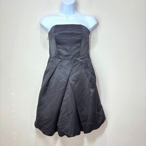 Vintage Express Black Pleated Dress 0 Strapless Bubble Hem LBD Y2K Hoco Coquette